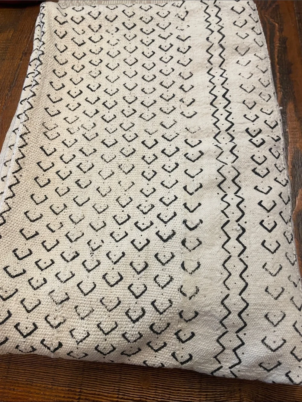 Handmade African White and Black Mudcloth Throw Blanket